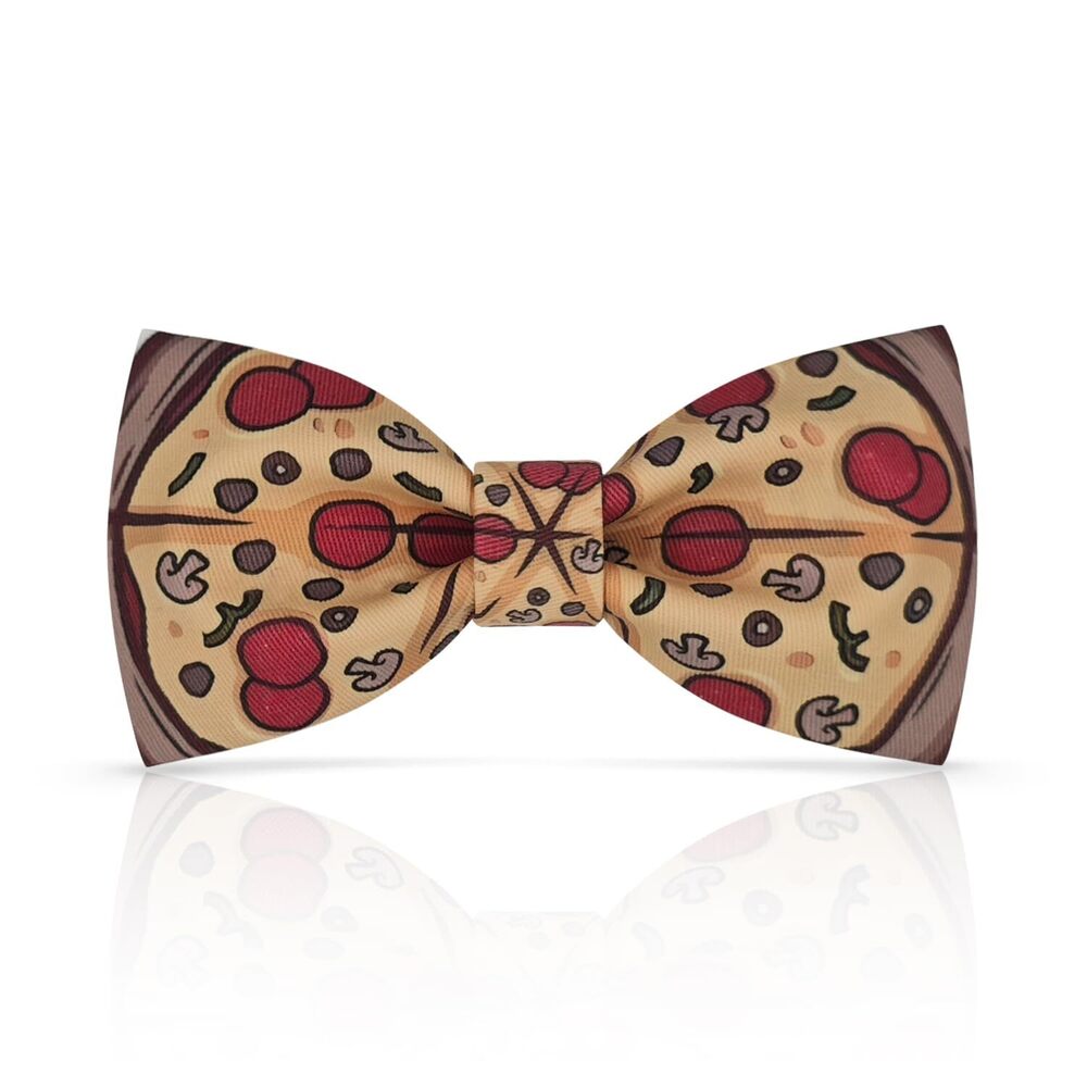 7323 Fun Bow Ties Original Designer Print Funny Pizza Patterned Pre Tied